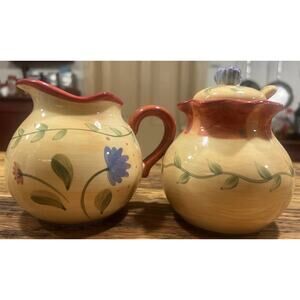 Pfaltzgraff Napoli 4-Piece Lidded Sugar & Creamer Set With Spoon EXCELLENT! WOW!